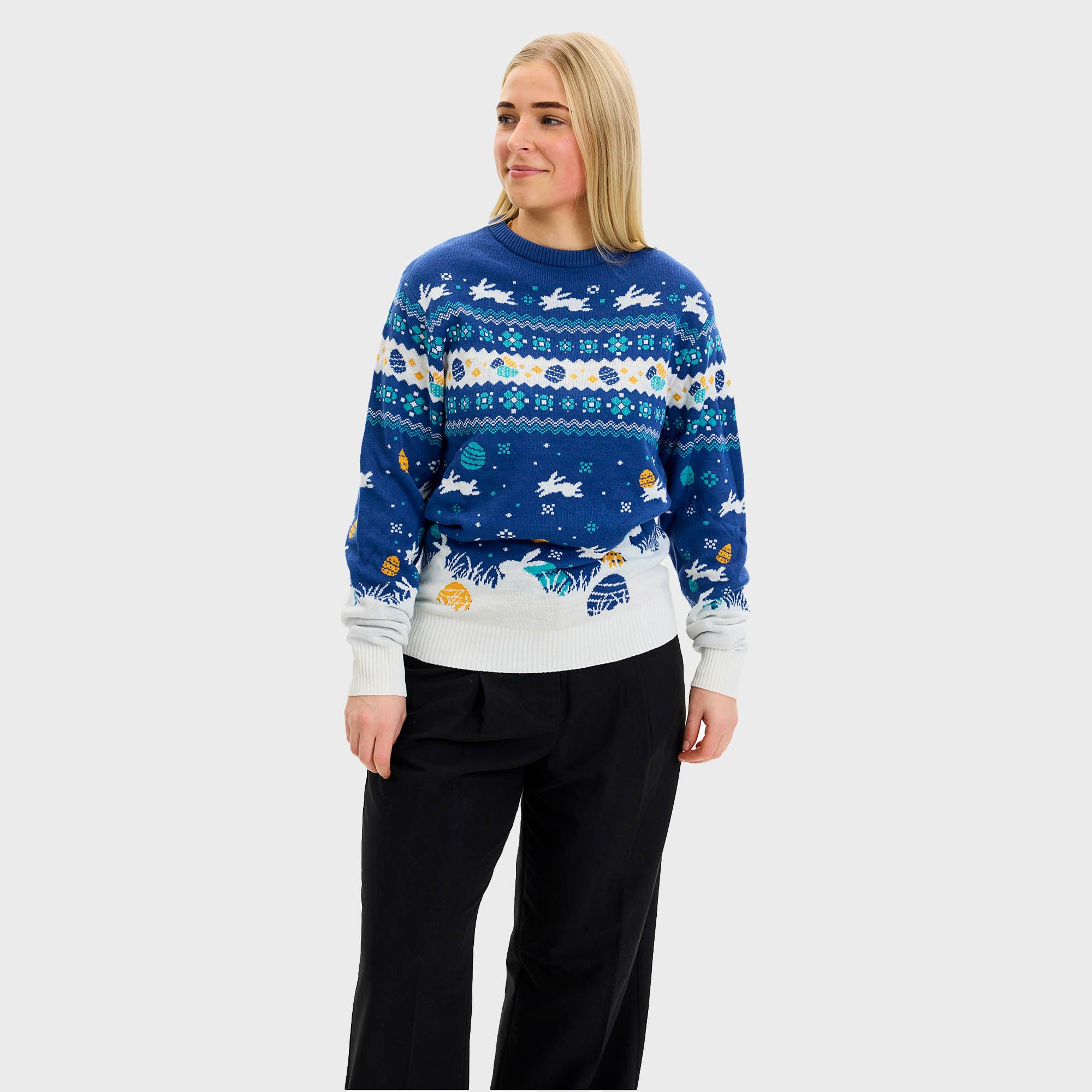 Den Cute Påskesweater Blå - Dame